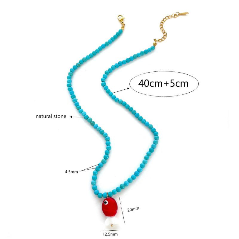COLLAR TURQUESA CON PEZ ROJO